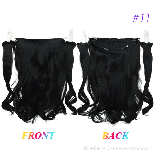 Natural Clip in One Piece Hair Extension Three Hairpieces Long Wavy Invisible Wire Fish Line Hair Synthetic Hair Extensions